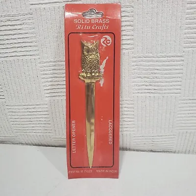 Vintage Heavy Solid Brass Owl Letter Opener India Antique Lacquered New! • $14.99