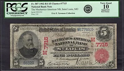 1902 $5 Mechanics-American NB St. Louis Missouri PCGS 10 APPARENT Fr.587 CH#7715 • $495