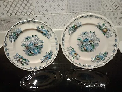 Masons Ironstone 'Fruit Basket' BLUE PAIR OF  25cm 10  Dinner Plates • £10.99