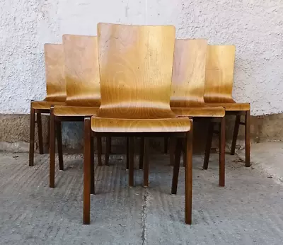 6x Designer Stacking Dining Room Chair Vintage Plywood 60er Stools • $242.33