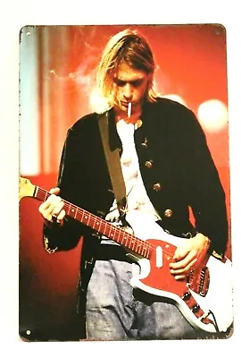 $7.95 • Buy Kurt Cobain Smoking Cigarette Tin Metal Poster Sign Nirvana Color Playing Guitar
