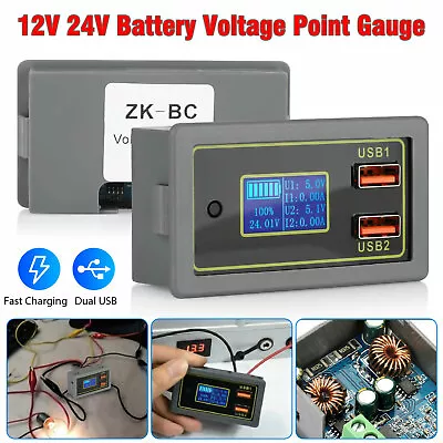 LCD DC Battery Capacity Monitor Meter 12V 24V Volt Amp For Cars RV Solar System • $14.48