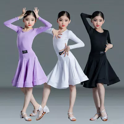 Girls Latin Dance Skirt Ballroom Gymnastics Leotard Dancewear Split Tutu Dress • $45.49