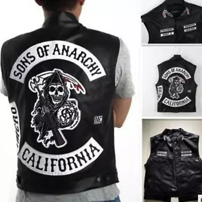 Sleeveless Sons Of Anarchy Motorcycle Biker Leather Jacket Embroidery Vest • $35