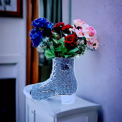Crushed Diamond Shoes Vase Elegance Design Decor For Home Ornament - Silver • £11.99