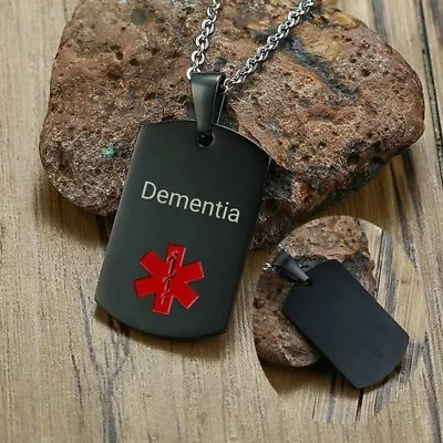 Dementia Awareness Medical Alert Necklace Stainless Steel Chain Curb Dog Tag • £9.99