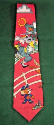 Vtg 90’s Tom & Jerry Cartoon Network Neck Tie 100% Silk Western Rodeo Cowboy Red • $13.95