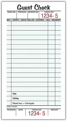 Adams 1-Part Guest Check Books 3 2/5  X 6 3/4  5 Pads Of 50 Sheets Each • $10.20