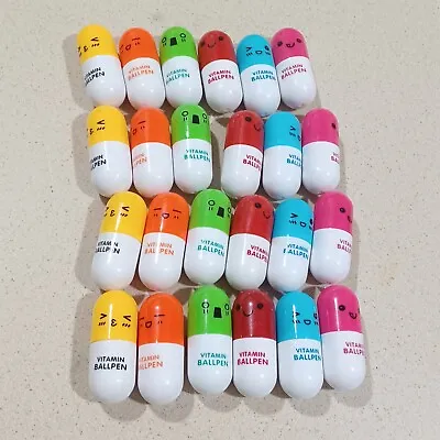 Vitamin Capsule Ball Pen Stationery Cute Smiling Face Point Telescopic Lot Of 24 • $27.60