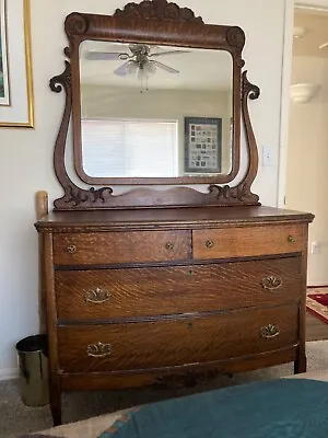 Antique Tiger Oak Dresser With Harp Mounted Mirror.  Excellent Condition. • $450