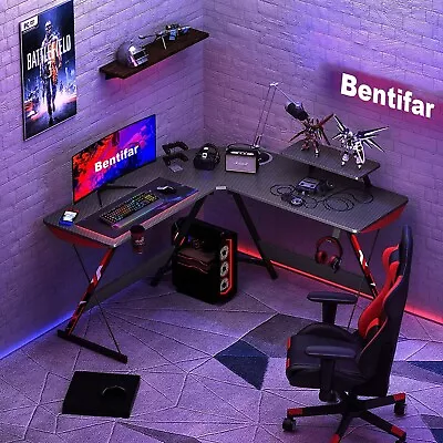 $350 • Buy Black L Shaped Gaming Desk Carbon Fiber 14 Desk With Laptop Stand & Headset Hook