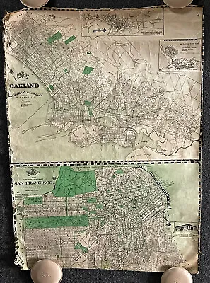 Vintage 24 X 36 1916 Linen Backed Map Oakland San Francisco CA H.A. Candrian • £241.28