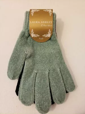 NEW Laura Ashley Velour Winter Gloves Two Pair Blue Green & Black One Size  • £12.54