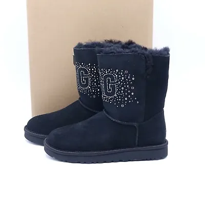 UGG Women's Classic Bling Short Shearling Boots 1112495/BLK Black Suede • $104.97