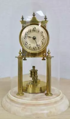 £445 • Buy Antique German 400 Day Brass Anniversary Torsion Mantle Clock Under Glass Dome
