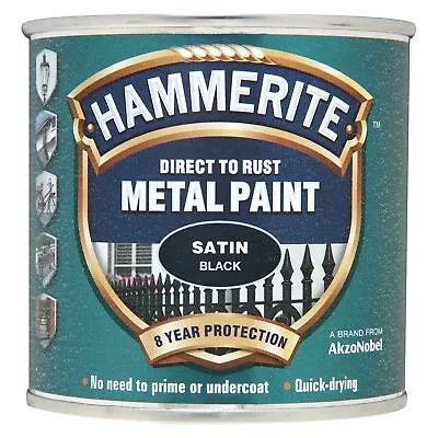 Hammerite Direct To Rust Metal Paint Satin Black Eight Year Protection 250ml • £12.95