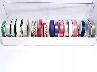 Mixed Lot Of 17 Rolls Spools Craft DIY Ribbon In Dispenser Assorted Colors • $12.59
