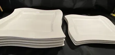 Set Of 8 Villeroy & Boch New Wave Caffe White Square 5 Dinner & 3 Salad Plate • $124.99