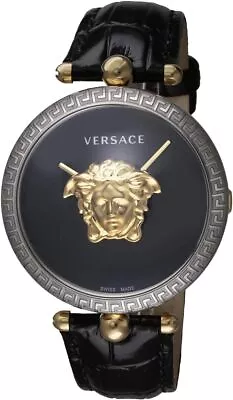 VERSACE Watch Palazzo Empire Round Medusa Buckle Leather Band Black/Silver NEW • $1063.41