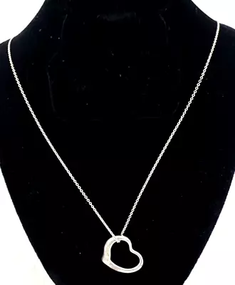TIFFANY & Co. Peretti Open Heart 16mm Pendant Necklace 16  Silver .925 • $21.50