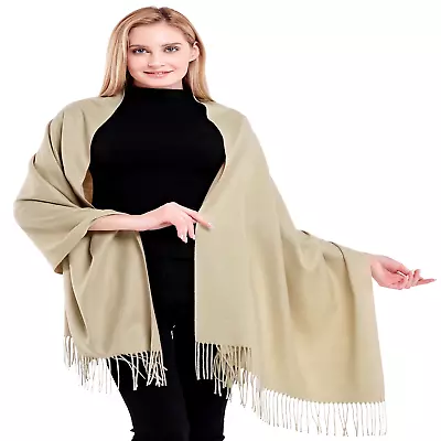 Champagne Thick Solid Colour Cotton Blend Shawl Scarf Stole Wrap Pashmina *NEW* • £19.99