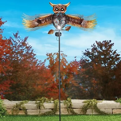 Solar Lighted Owl W/ Moving Wings Metal Staked Garden Sculpture - Keep Pests Out • $39.99