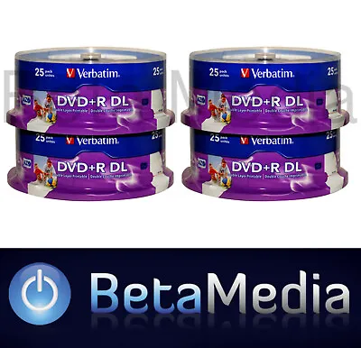 100 X VERBATIM Blank DVD+R DL 8X Dual Layer 8.5GB Full Hub Printable Blank DVD • $289.95