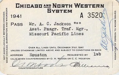 1941 Missouri Pacific Agent Railroad Railway Rr Rwy Pass Chicago Nw • $7