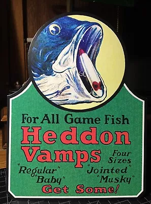 REPRODUCTION  Heddon Vamps Fishing Lures  Standing Advertising Die Cut • $18