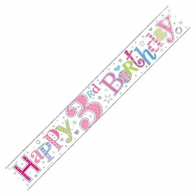 9ft Happy 3rd Birthday Foil Banner Age 3 Girl Party Decorations • £2.09