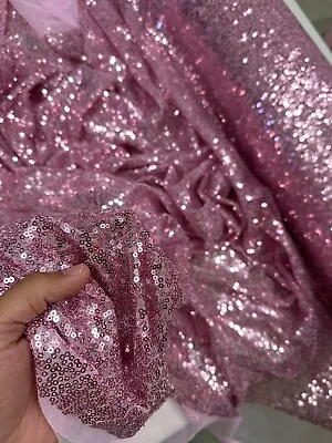 Light Pink Mesh Sequins All Over 3mm Sequins On Mesh 59/60  By The Yard • $9.99