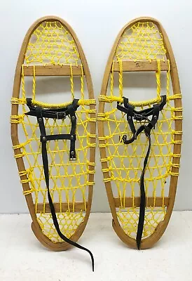 Antique Vintage 11  X 31  Bear Paw Nylon Webbing Snowshoes Usable Or Decor F/S • $69.99