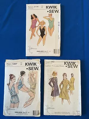 Kwik Sew Patterns Women Vintage Sleep TEDDY BODYSUITS Dresses Lot Of 3 XS- X L • $12.28