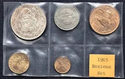 Mexico 1965 Five Coin Collection Set 1 5 20 50 Centavos + Silver 1 Peso ~ Sealed • $22.37