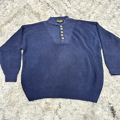 Vintage Eddie Bauer Sweater Button Pullover 100% Cotton Made USA Mens Large Blue • $20.99