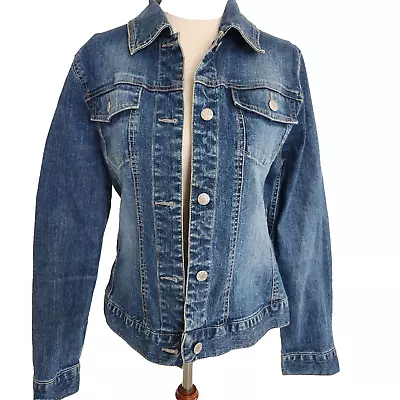 Crossroads Denim Jacket Size 10 Womens Blue Stretch Long Sleeve Comfy Cute Jean • $18.90