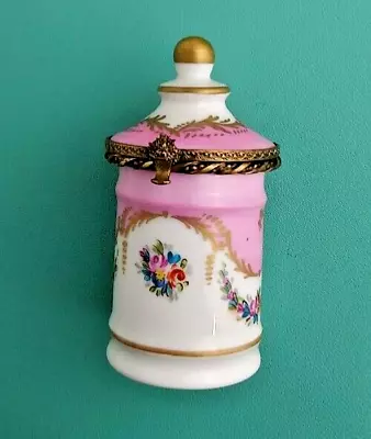 Limoges Box Hand Painted Porcelain Hinged Lid 10cm Tall Signed Base Pink Gold • £103.64