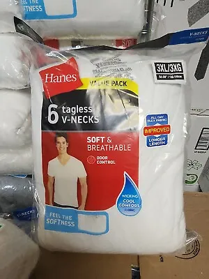 $15.99 • Buy Hanes Men's Tagless V-Necks T-Shirts White 6 Pack Size 3XL/3XG(54-56 )