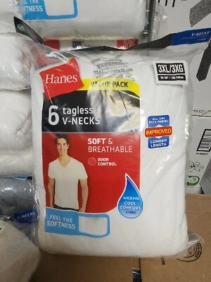 $15.99 • Buy Hanes Men's Tagless V-Necks T-Shirts White 6 Pack Size 3XL/3XG(54-56 )