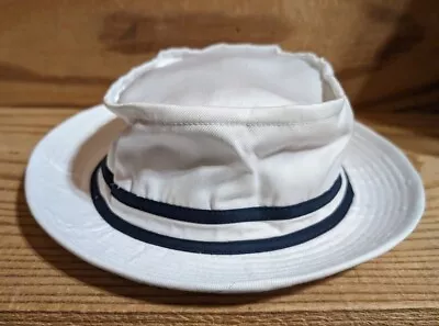 Vintage White W/ Navy & White Stripe Bucket Fishing Hat Paris Brand Size Large • $15