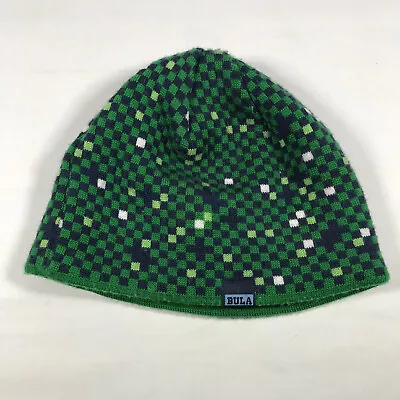 Bula Polartec Green Checkered Knit Wool Blend Beanie Cap Made In Canada • $7.99