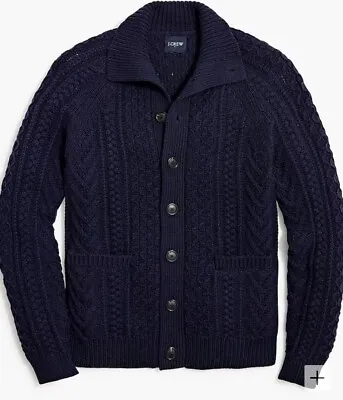 NWT  J.Crew Chunky Cable Knit Cardigan Sweater Lambs Wool Mixed Blend Size M • $50