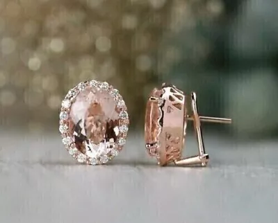 2Ct Oval Cut LabCreated Morganite Halo Women's Stud Earring 14K Rose Gold Plated • $35.99