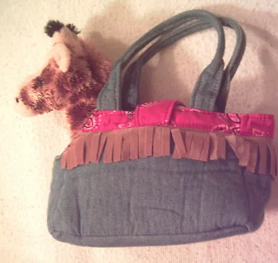 AURORA PLUSH HORSE/PONY/GIRAFFE CARRIER PURSE W/ Jewels RED BANDANA & Blue Denim • $6