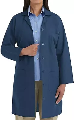 New Women's Full Length Blue Navy White Lab Coat 5 Button • $17.99