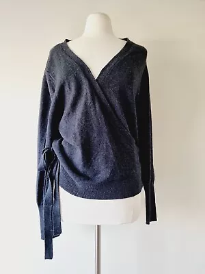 COUNTRY ROAD Dark Grey Wool Cashmere Long Sleeve Wrap Knit Jumper SIZE XL 14 16 • $49.50