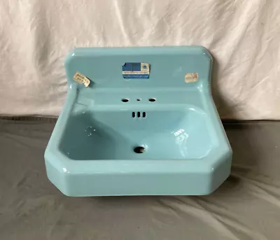 Vtg Deco NOS Cast Iron Regency Blue Porcelain Bath Wall Sink Standard 299-23E • $395