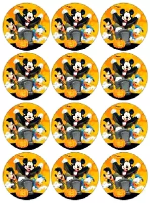Mickey Halloween Cupcake Toppers One Dozen Edible Image Mickey Mouse Goofy • $4.25