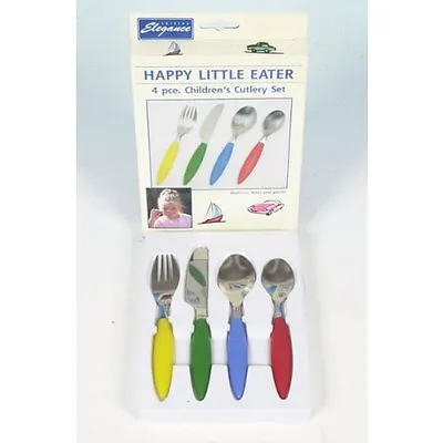 Childrens Coloured 4pc Cutlery Set (Stainless Steel) Kids Cutlery Set 4pc Set • £4.99