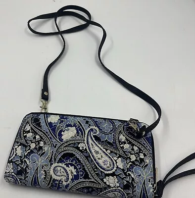 Vera Bradley Organizer Wallet On A String Crossbody Leather Strap Navy Floral • $20